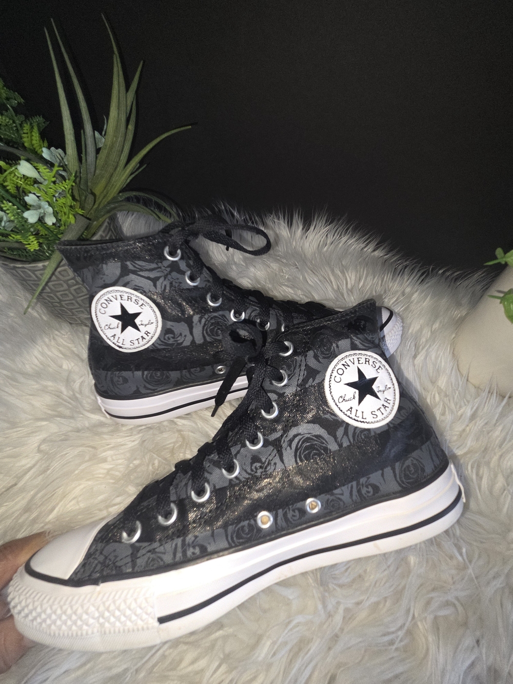 Converse Chuck Taylor All Star High Top Sneakers Black/gray Rose Floral, Size 9